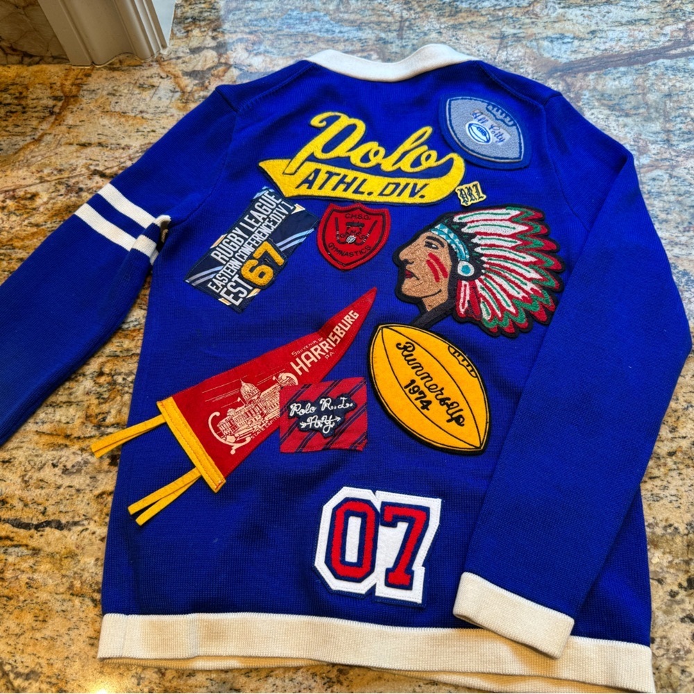 Womens S Ralph Lauren Blue Varsity Cardigan Patches, P Crest patches